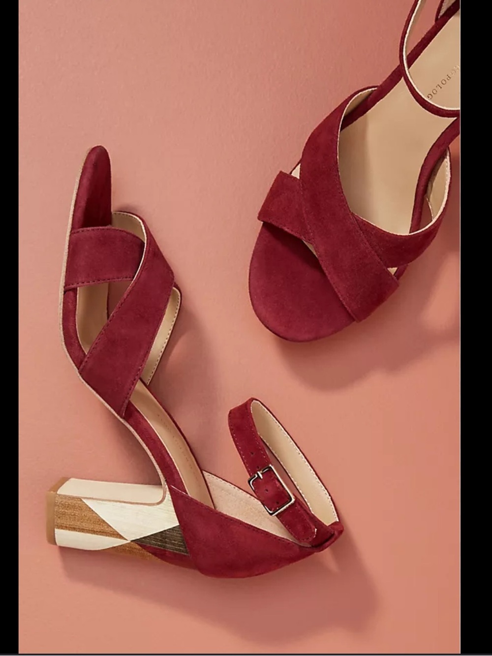 Anthropologie Cruz maroon burgundy block heeled sandals 11 geo